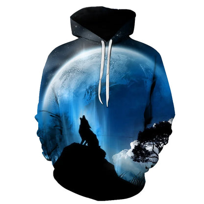 Cool Space Galaxy Wolf Hoodie – Herren-Hoodie mit leuchtendem Wolf, modischer Pullover für Frühling und Herbst