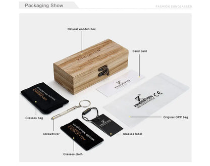 KINGSEVEN Polarized UV400 Vintage Sunglasses For Men Brand Wooden Flat Lens Square Frame Women Eye Protection Oculos Eyewear