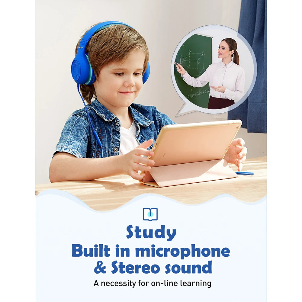 Écouteurs filaires Ow CH6S avec microphone pour enfants, matériau de qualité alimentaire, écouteurs supra-auriculaires pour enfants, IPad Kindle Morning, Max 85dB