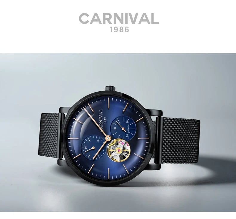 Ανδρικό μηχανικό ρολόι Carnival – Πολυτελές αυτόματο ρολόι χειρός με ζαφειρένιο κρύσταλλο