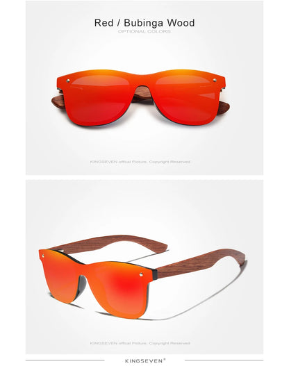 KINGSEVEN Polarized UV400 Vintage Sunglasses For Men Brand Wooden Flat Lens Square Frame Women Eye Protection Oculos Eyewear