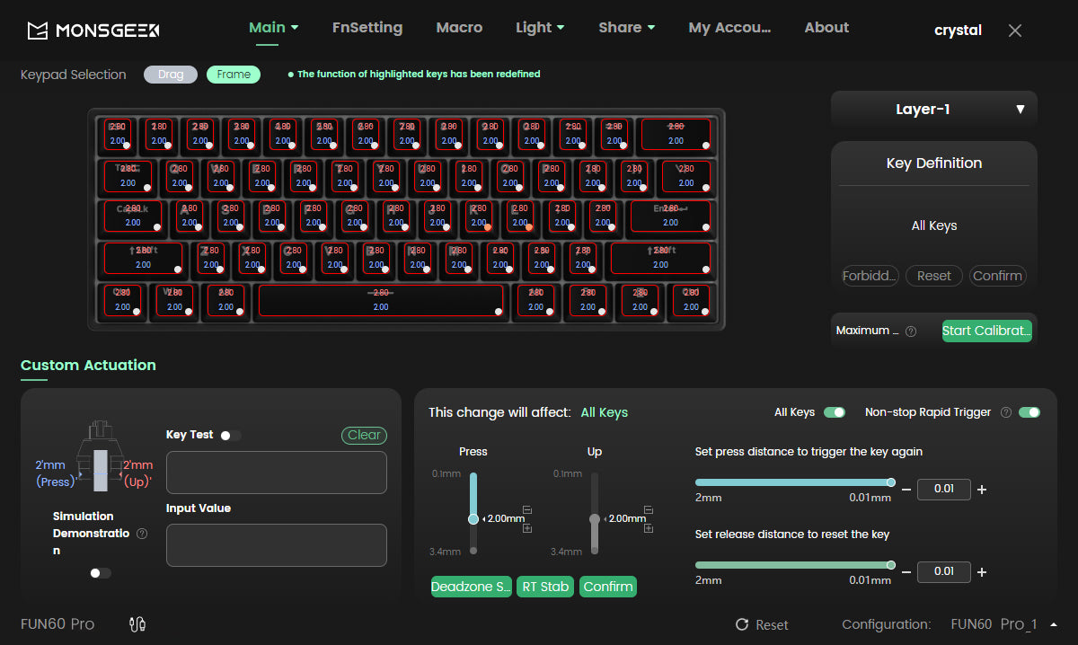 Tastiera meccanica Akko MonsGeek FUN60 con switch magnetici, 60%, tastiera gaming Rapid Trigger 0.01mm, 8K, ARGB, HE/TMR, custom