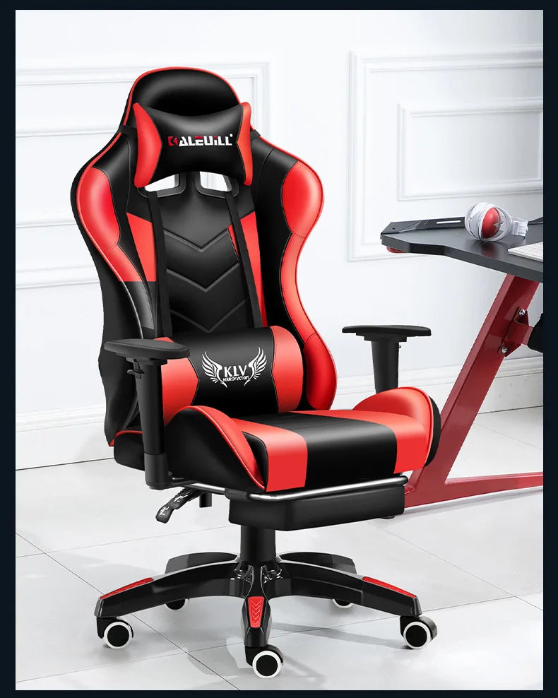 XMSJ Ergonomic Gaming Chair with Lumbar Support, High Back Leather Gaming Chair, Adjustable Armrest Reclining Office Chair for PC Gamer Desk
