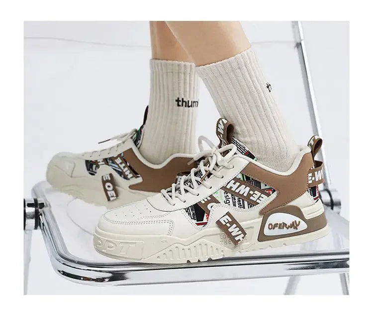 Casual mode lædersneakers Nye skateboard-herresko Udendørs løbesko Sportssko Vandreture Tennis Plateausko Luksusfodtøj