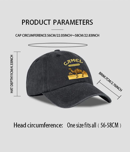 Vintage “Camel” Desert Scene Print Washed Baseball Cap - Adjustable Unisex Vintage Cap for Outdoor Hiking and Mountaineering