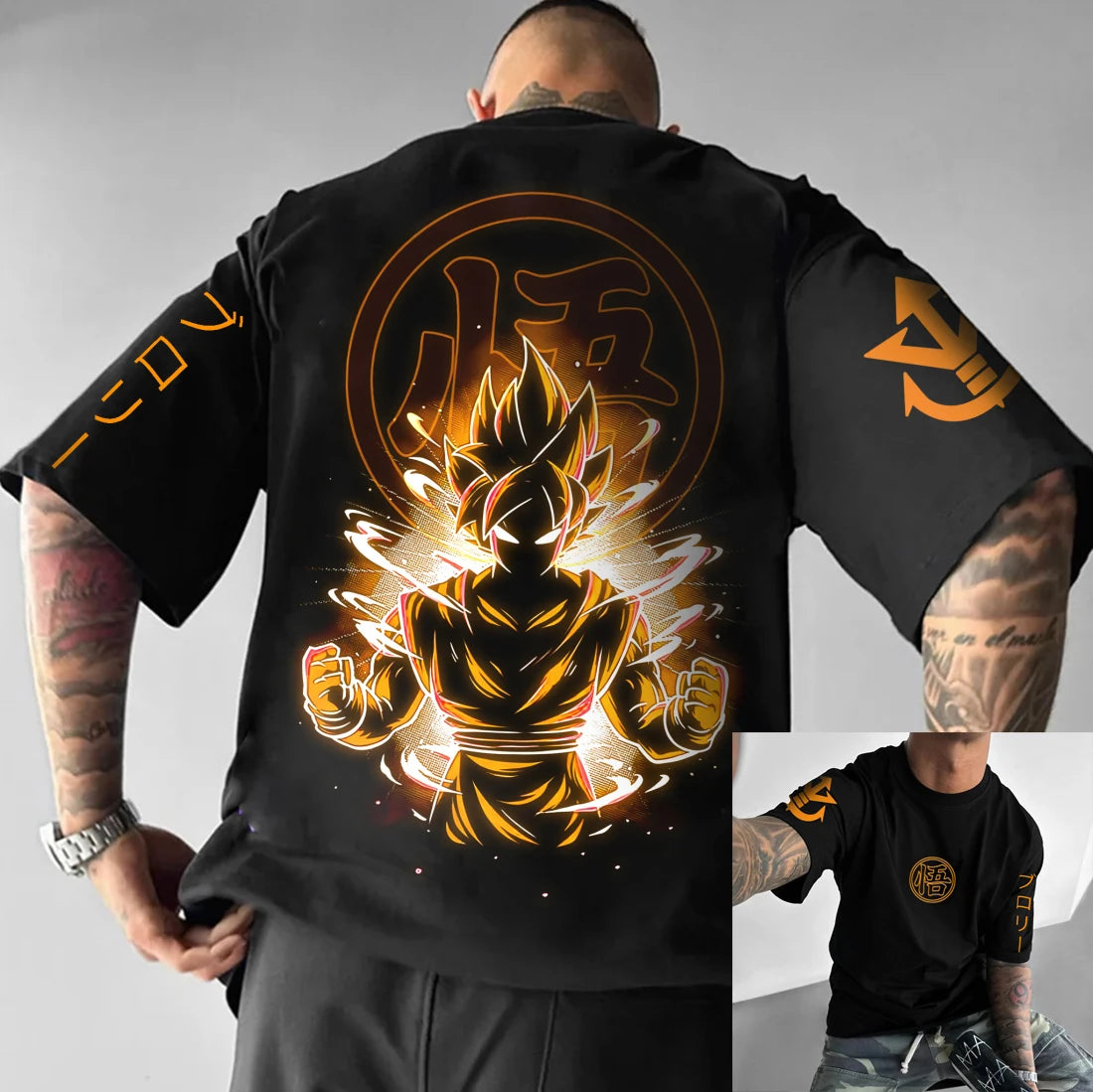 T-shirt de algodão de manga curta com estampado de Dragon Ball Z – Son Goku e Vegeta – Roupa para homem e mulher – Estilo Harajuku, Y2K, vintage, verão, streetwear