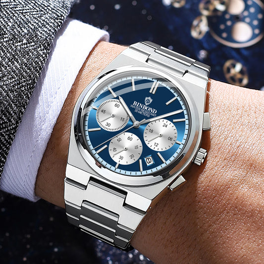 BINBOND montre à Quartz précise pour hommes robuste Date automatique chronographe lumineux étanche luxe montre pour hommes décontracté Reloj