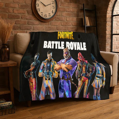 Kreskówkowy koc flanelowy dla graczy F-Fortnite – miękki, ciepły pled do sypialni, salonu, łóżka, podróży, na kemping, piknik lub prezent