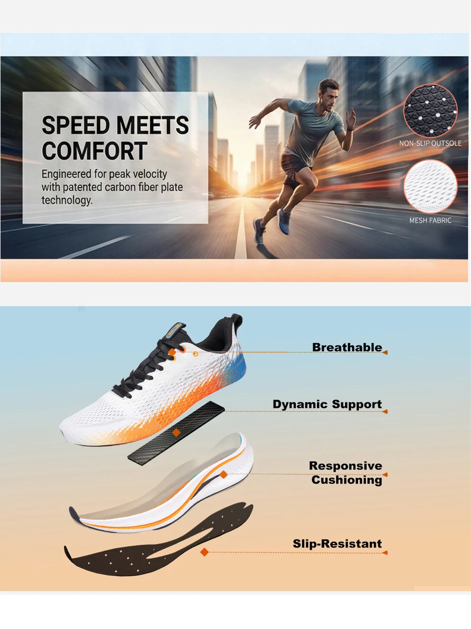 Baasploa férfi futócipő szénszálas talppal, professzionális párnázással, férfi szabadtéri, lélegző, csúszásmentes futócipő