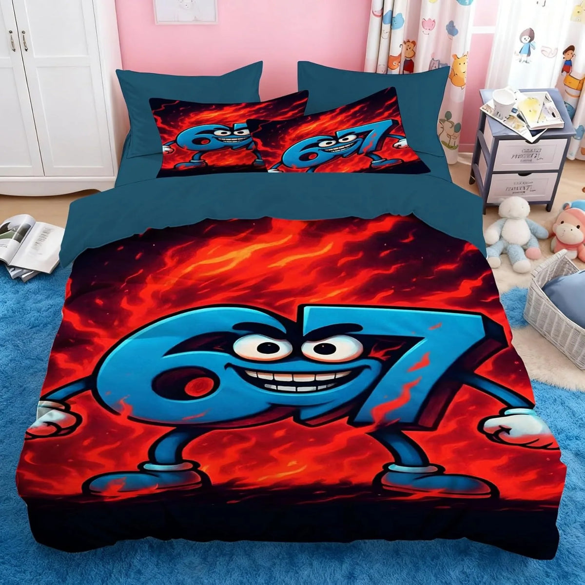 Ensemble de literie Cartoon Print Six Seven 67, 2/3 pièces, housse de couette et taie d'oreiller pour la maison, adolescents et adultes, cadeau pour garçons et filles
