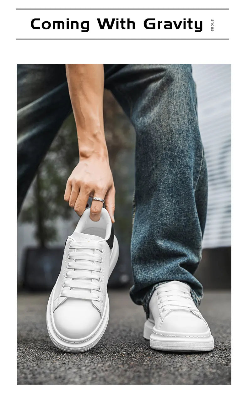 White Minimalist Sneakers for Men Comfy Leather Casual Sneakers Platform Skateboard Shoes Outdoor Low-Cut Men's Sports Shoes