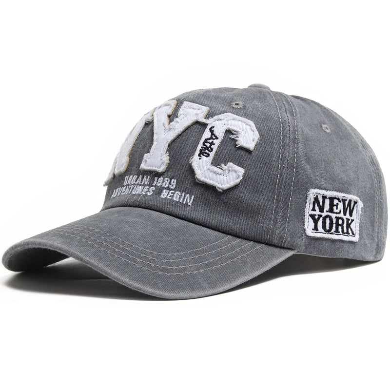New Vintage Big Letter NYC Baseball Cap Men Cotton Washed Spring Autumn Visor Soft Snapback Fashion Hat For Women