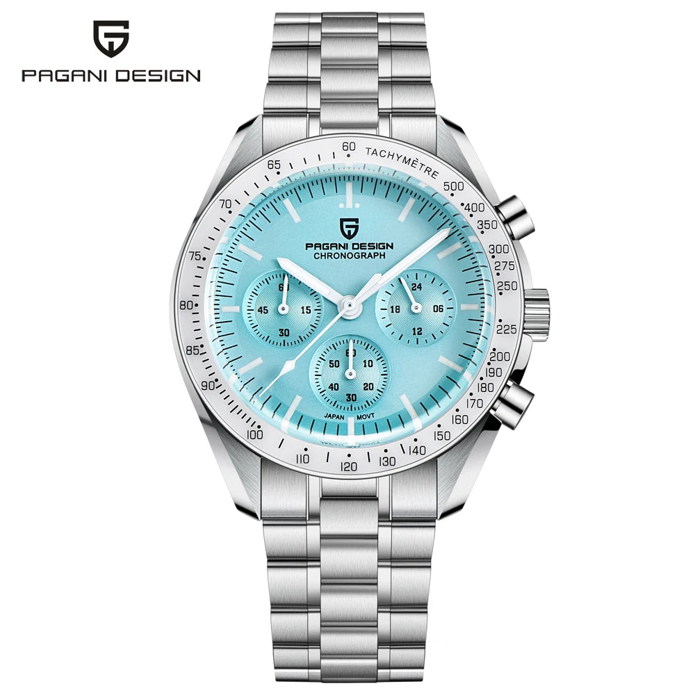 montre PAGANI DESIGN Moon – Chronographe à quartz de luxe pour homme, style sportif, verre saphir avec traitement antireflet, affichage luminescent