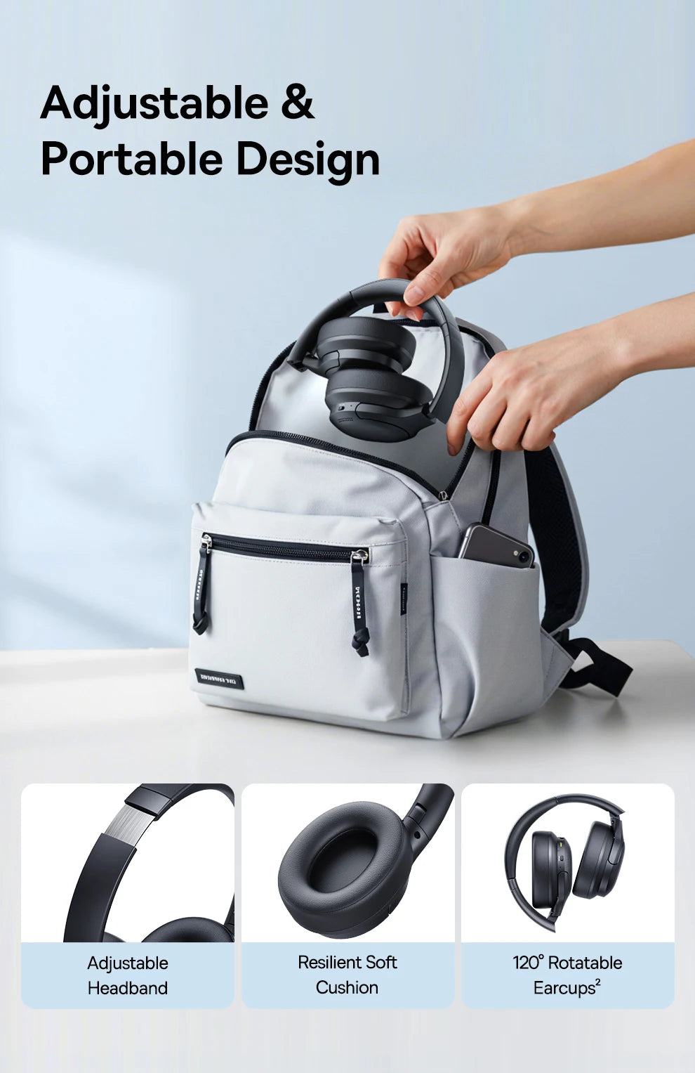 Baseus Wireless Bluetooth 5.3 Over-Ear Headphones – HiFi 40mm Driver, 70H Playtime Foldable Headset with Spatial Audio