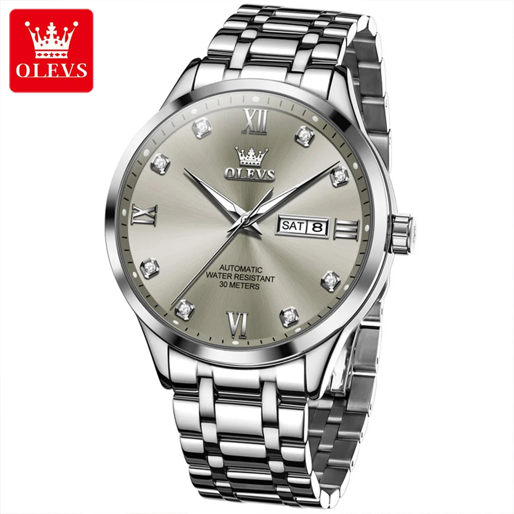 Montre automatique pour homme OLEVS 9946 – Montre-bracelet mécanique de luxe, dotée d'un calendrier avec affichage de la date, idéale pour les hommes d'affaires.