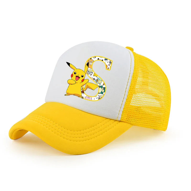 Pokemon Print Letter A-Z Pikachu Baseball Cap Girls Hip Hop Yellow Hat Summer Sunhat Outdoor Sport Shade Caps Gifts