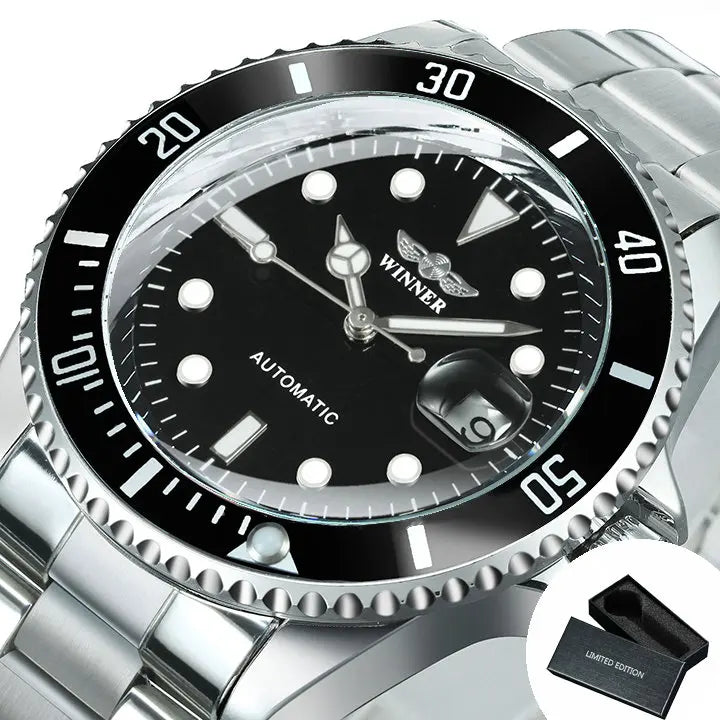 Montre mécanique classique pour homme – Marque de luxe, style professionnel, mouvement automatique, lunette rotative, cadran luminescent, bracelet en acier