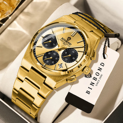 BINBOND – Präzise, robuste Quarz-Herrenuhr mit automatischem Datumsanzeige-Chronographen, Leuchtzeiger, wasserdicht, luxuriöse Freizeit-Herrenuhr Reloj