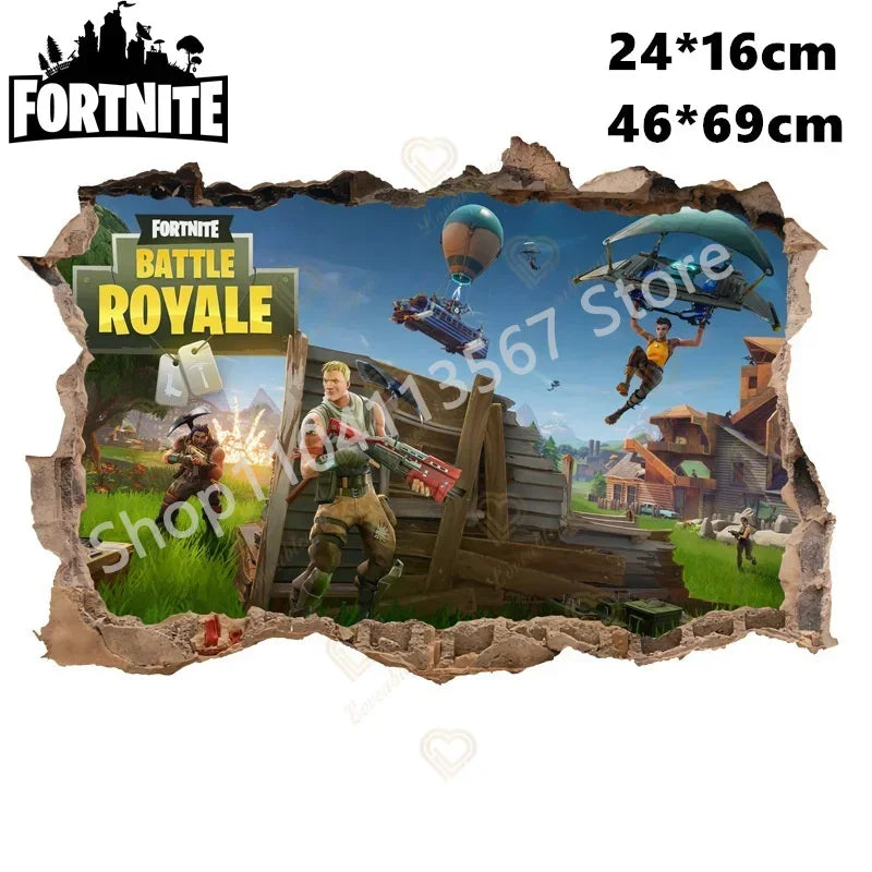 „Fortnited“ populiariausi 3D vaikų animacinių filmų lipdukai sienoms – vandeniui atsparūs namų dekoro elementai „Battle Royale“ vaikų kambariui – PVC „pasidaryk pats“ vinilo tapetai