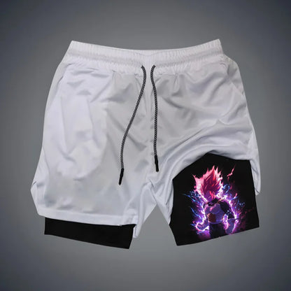 Dragon Ball Printed Men's Shorts Summer Women's Sports Compression Gym Shorts Double-Layer 2-in-1 Pant Quick-Drying Beach Shorts