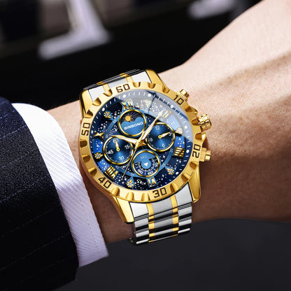 Montres à quartz de marque originale BINBOND pour hommes, montre chronographe de luxe lumineuse en acier inoxydable pour hommes, montre élégante pour hommes