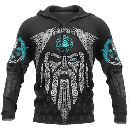 2024 Mens Hoodies Eagle Tattoo Pattern Vikings 3D Printed Fashion Casual Harajuku Hip Hop Autumn And Winter Oversized Sudaderas