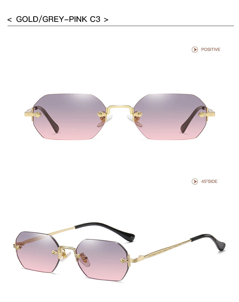 Vintage Rimless Polygon Sunglasses Women Men Luxury Brand Designer Popular Travel Small Frame Sun Glasses Ladies