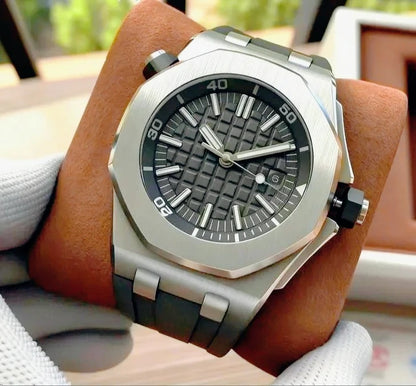 High End 42mm Luxury Mens Automatic Watches 904L Stainless Steel Black Blue Rubber Bracelet Sapphire Lens Waterproof Casual
