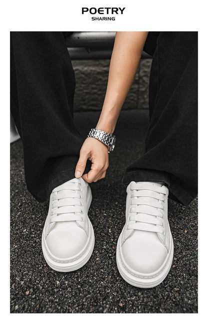 White Minimalist Sneakers for Men Comfy Leather Casual Sneakers Platform Skateboard Shoes Outdoor Low-Cut Men's Sports Shoes