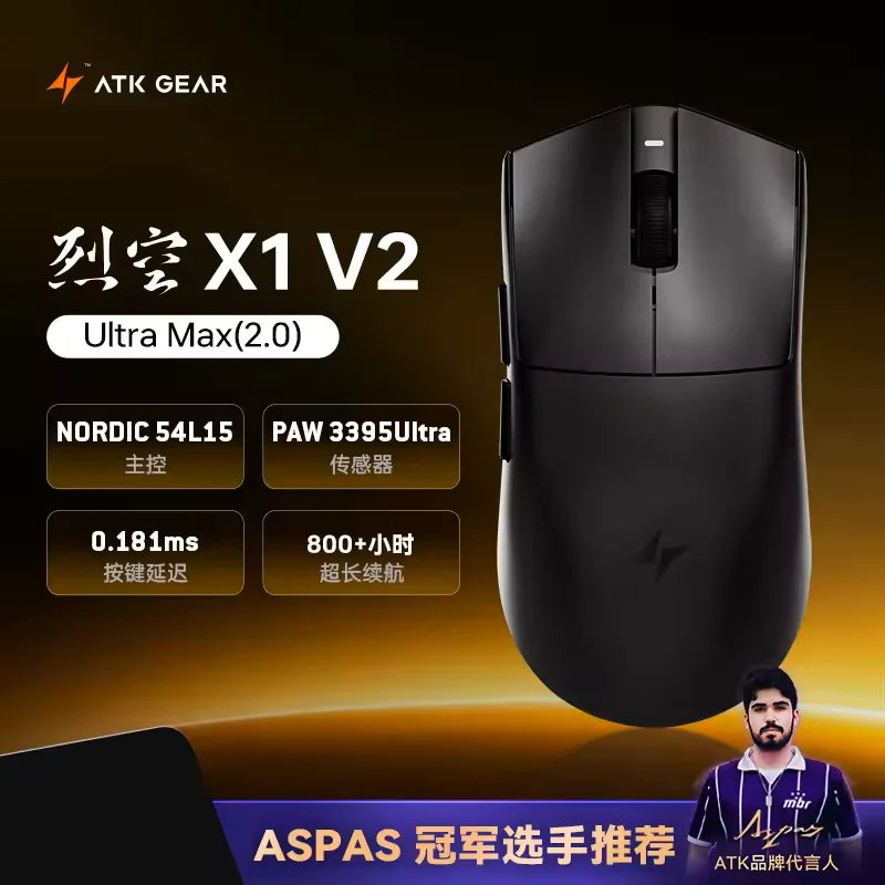 ATK Blazing Sky X1 V2 Ultimate Dual Mode trådløs mus, letvægtsdesign, PAW3950 Ultra, Dual 8K HZ, lav latenstid, tilpasset ergonomisk mus