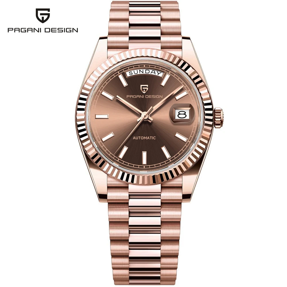 Montre PAGANI DESIGN DD40 pour homme – Modèle en or rose, montre-bracelet mécanique de luxe, mouvement automatique, verre saphir avec traitement antireflet, étanche