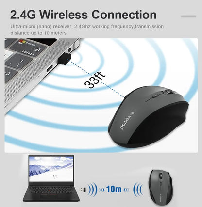 E-YOOSO E-1010 USB 2.4G bezdrátová herní a kancelářská myš, optická herní myš 2400 DPI, ergonomická pro notebook, PC a počítač