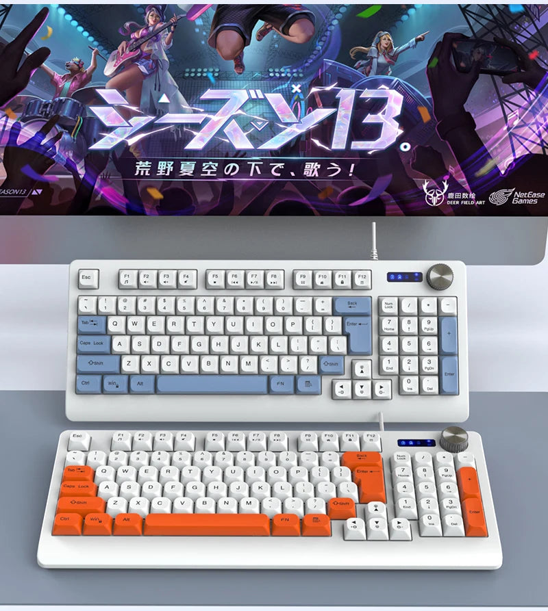 93-Key Minimalist Wired Gaming Keyboard Mixed Color Lighting With Multifunction Knob Mechanical Feeling Keyboard For PC Gamers