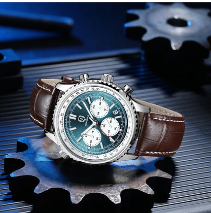 QINGXIYA Montre de luxe pour homme, à quartz, étanche, luminescente, avec date et chronographe, bracelet en cuir, montre-bracelet militaire et sportive pour homme, Reloj
