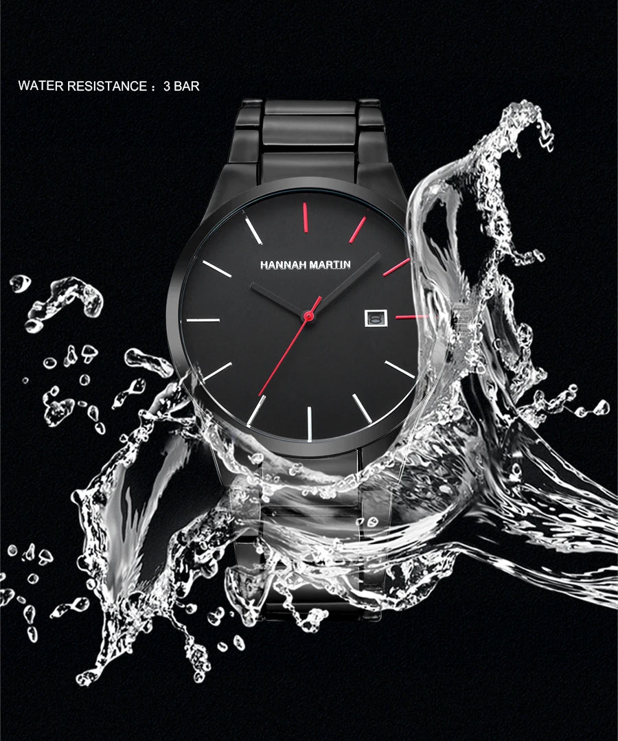 Pánské hodinky Hannah Martin, pouzdro z nerezové oceli, quartzový strojek, ciferník o průměru 41 mm, profesionální styl, s ukazatelem data (imitace)