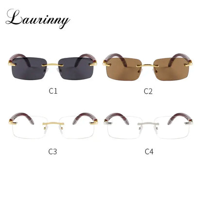 Classic Stylish Rectangle Rimless Sunglasses Women Men Brand Design Luxury Vintage Sun Glasses Frameless Wood Leg Frame Eyewear
