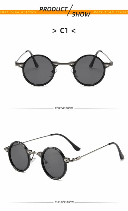 Occhiali da sole rotondi per uomo e donna, occhiali da sole retrò in stile steampunk, occhiali da sole da uomo e da donna, occhiali da sole di marca, montatura in metallo, occhiali da sole