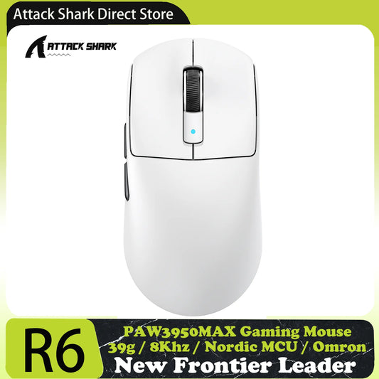 ATTACK SHARK R6 PAW3950MAX Wireless Gaming Mouse, 8Khz Polling, Ultralight 39g, Nordic 52840 MCU,  Omron Optical Microswitches