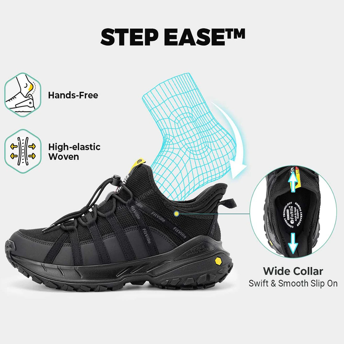 FitVille Wide Slip On Shoes For Men Walking Hiking Shoe Outdoor Trekking Loafer Arch Support Slip Resistant  Wide Toe Box