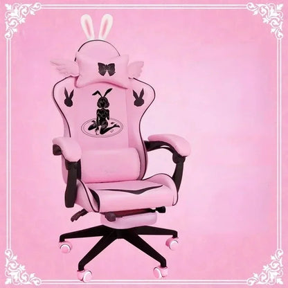 Pink Gaming Chair for Girls with Footrest, Comfortable Cartoon Gamer Chair, Adjustable Swivel Computer Chair for Bedroom, Office & Study