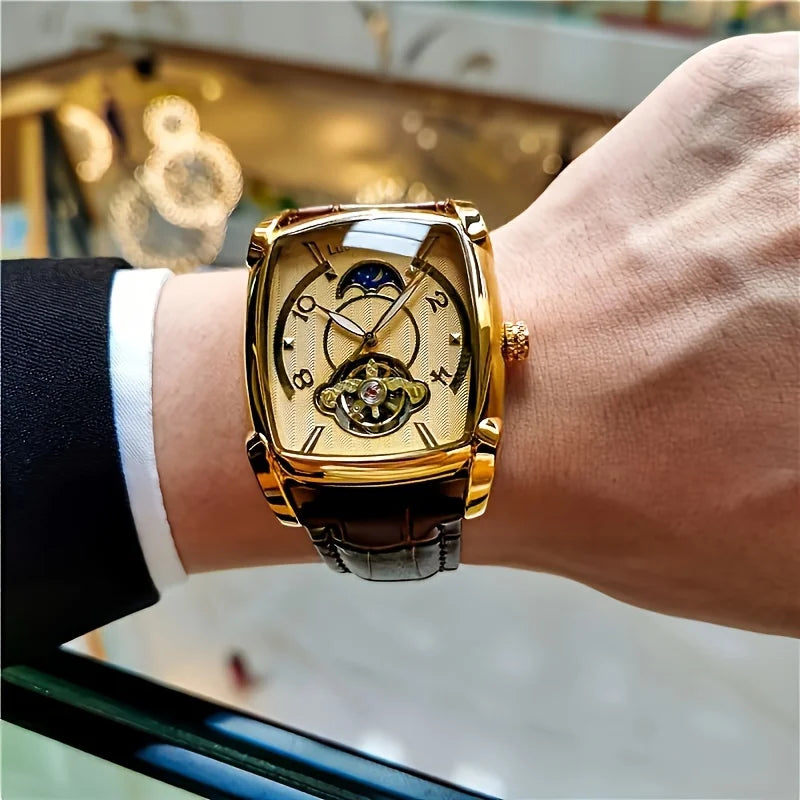 [Luxusní mechanické hodinky s tourbillonem] Lehké luxusní mechanické hodinky s tourbillonem pro muže – špičkový plně automatický model v módním „skeletovém“ stylu, ideální k profesionálnímu oblečení o
