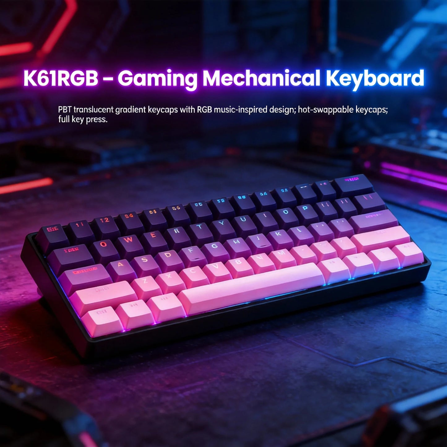 Teclado mecánico portátil con cable K61, Phantom RGB colorido, respuesta de nivel gaming, diseño ergonómico, apto para gaming y oficina