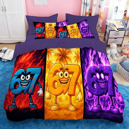 Ensemble de literie Cartoon Print Six Seven 67, 2/3 pièces, housse de couette et taie d'oreiller pour la maison, adolescents et adultes, cadeau pour garçons et filles