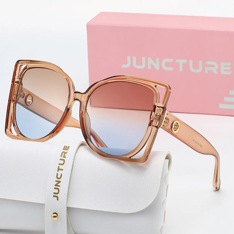 JUNCTURE Oversized Square Sunglasses Women Fashion Sun Glasses Yellow Gradient Lady Party Holiday Gifts Sunglasses for Women