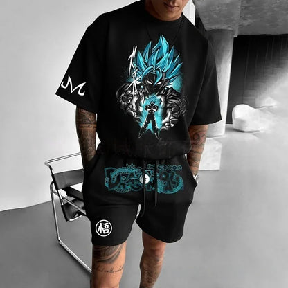 2026 Cartoon Dragon Ball T-shirt Children's Top T-shirt Shorts Two-piece Set Summer Boy T-shirt + Shorts Beach Pants