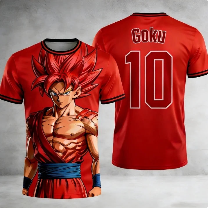 Sommer 2026 Dragon Ball Monkey King "Super Blue Shape No. 10" Fodbold-tema 3D-printet åndbar T-shirt til voksne og børn