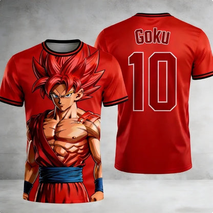 Sommer 2026 Dragon Ball Monkey King "Super Blue Shape No. 10" Fodbold-tema 3D-printet åndbar T-shirt til voksne og børn