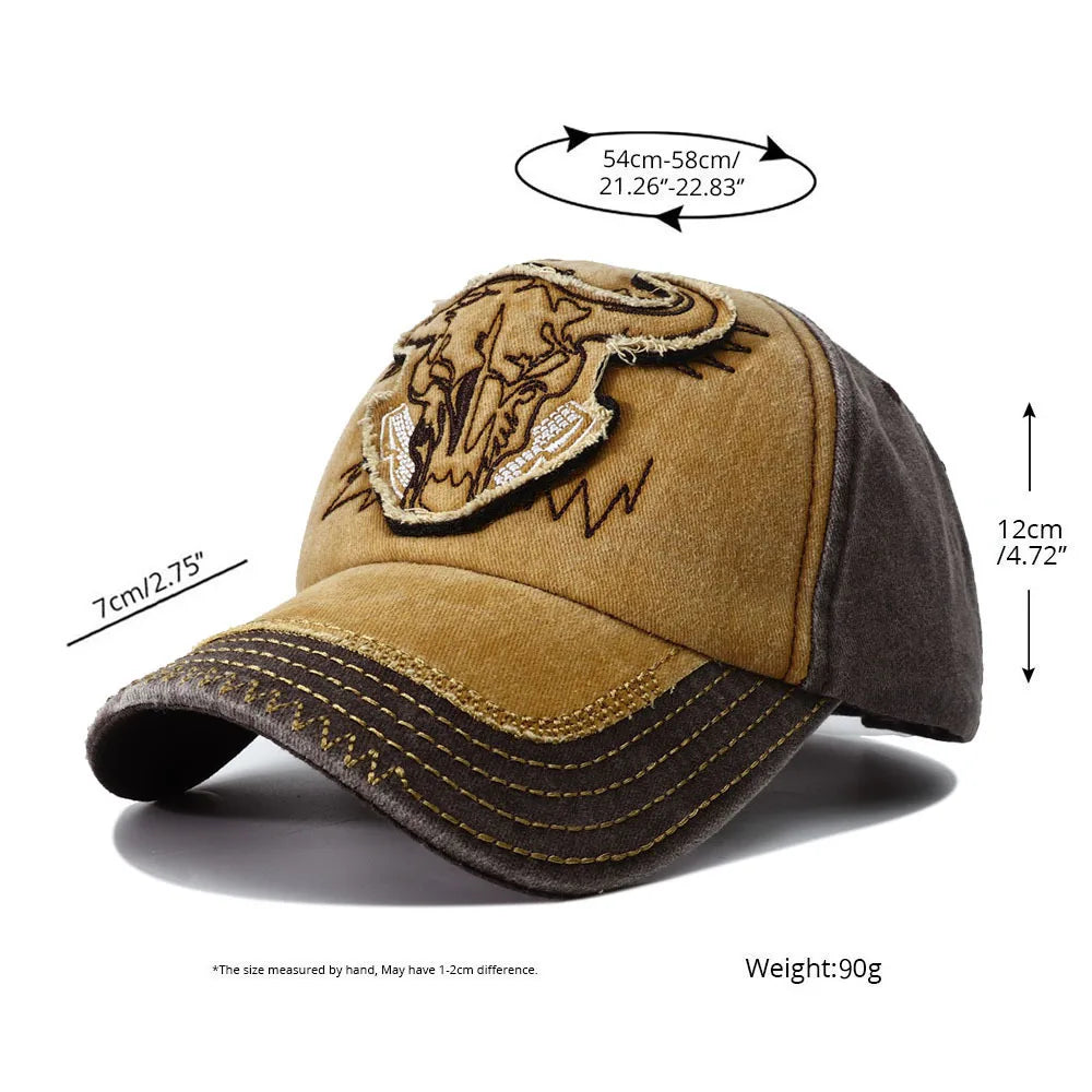 2026 New Hip Hop Vintage Washed Denim Baseball Cap Casquette Homme Bull Head Embroidery Y2k Snapback Dad Hats for Women Men