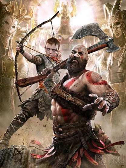 God Of War Ragnarok 5D DIY Diamond Painting Kit Greek Mythology Kratos Art Mosaic Cross Stitch Handcraft Home Room Decor Gift