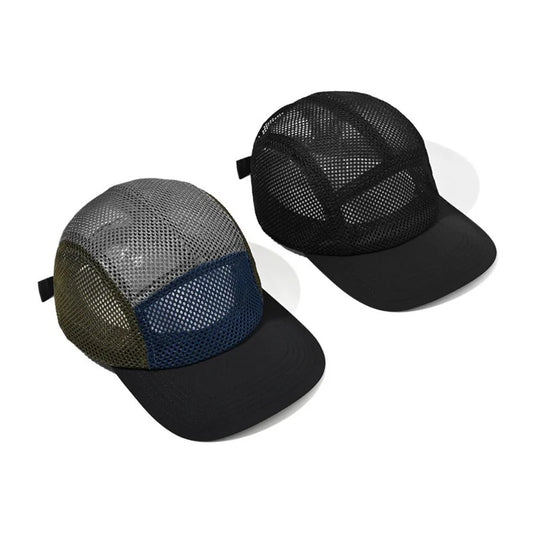 Fashion Retro Mesh Baseball Cap 5 Panel Flat-brimmed Sun Visor Cap Breathable Adjustable Quick-drying Hat Unisex